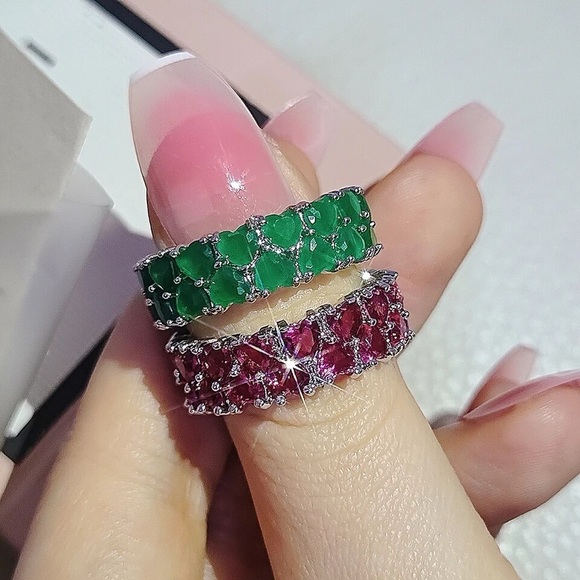 New 925 Silver Heart Eternity Band Women’s Wedding Anniversary Engagement Ring - Picture 9 of 9